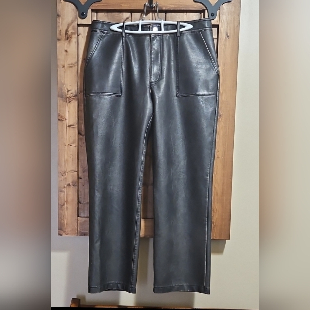 Zara Faux Leather Charcoal Grey Worn Effect Pants Size 10